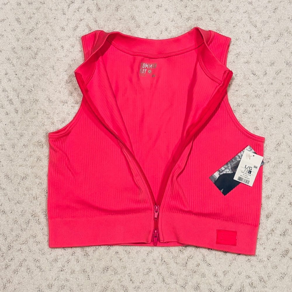Sommer Ray Barbie Pink Cropped Ribbed Tank Top NEW Sz Large Zip Up Gift Festival - Picture 7 of 12